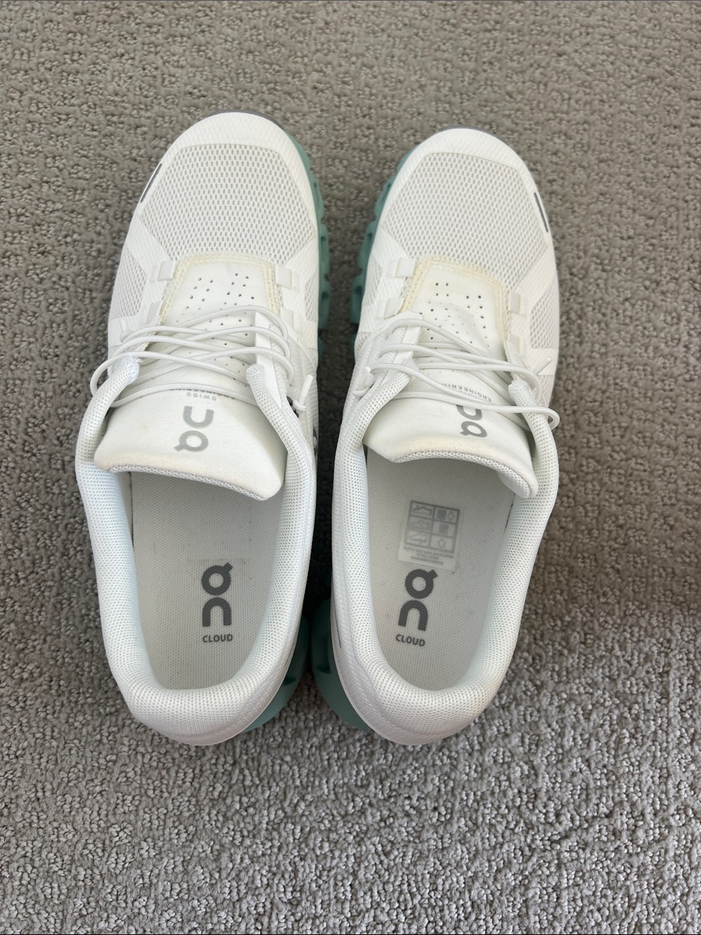 On Running White Sneakers with Mint Soles - Picture 3 of 5